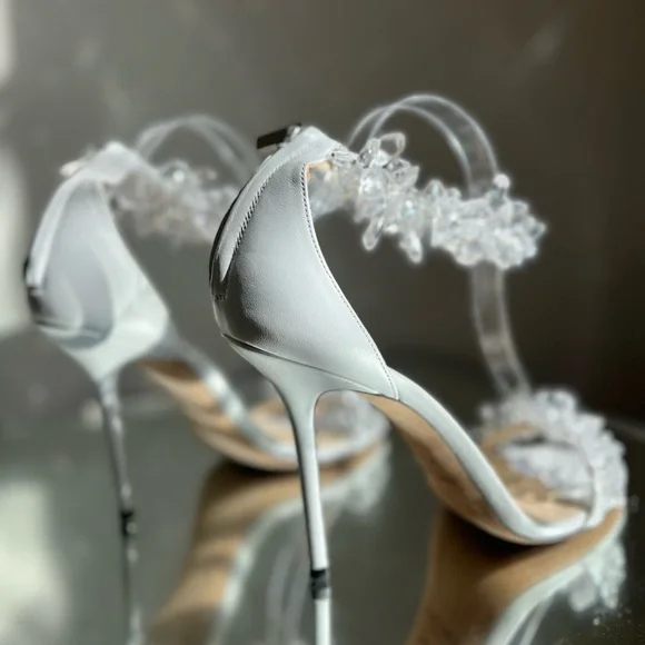 Like new Jimmy Choo White Maisel 100 Crystal Embellished Leather Sandals 41 - Picture 10 of 16